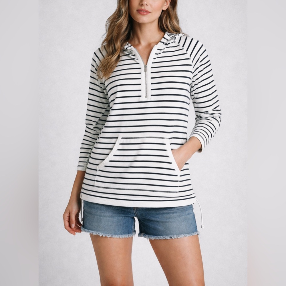 Anne Klein Sport Striped Half Zip Hoodie Small EUC |Running| Hiking| Fitness|